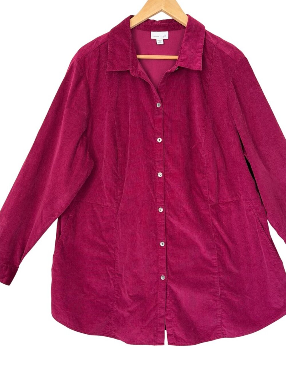 J.Jill Corduroy Button Up Long Sleeve Relaxed Fit Pocket Tunic Shirt Red Size 2X